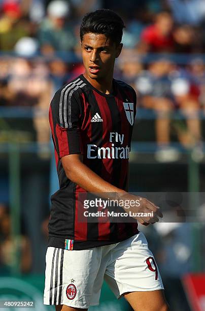 Hachim Mastour of AC Milan looks on during the preseason friendly match between AC Milan and Legnano on July 14, 2015 in Solbiate Arno, Italy.