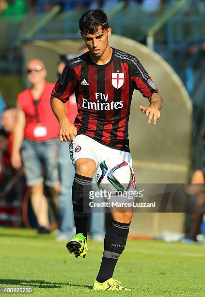 Jesus Joaquin Fernandez Saenz Suso of AC Milan in action during the preseason friendly match between AC Milan and Legnano on July 14, 2015 in...