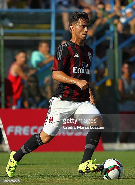 Jesus Joaquin Fernandez Saenz Suso of AC Milan in action during the preseason friendly match between AC Milan and Legnano on July 14, 2015 in...