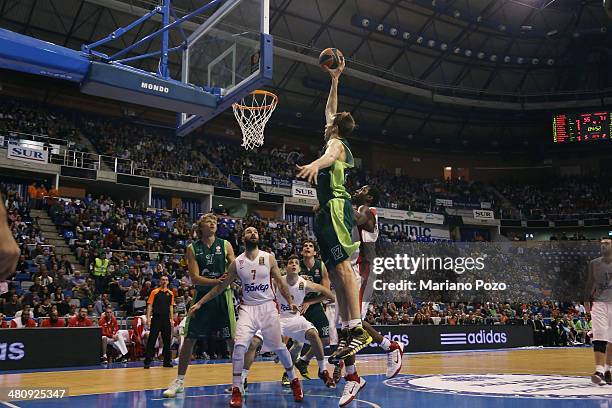 Fran Vazquez, #17 of Unicaja Malaga in action during the 2013-2014 Turkish Airlines Euroleague Top 16 Date 12 game between Unicaja Malaga v...