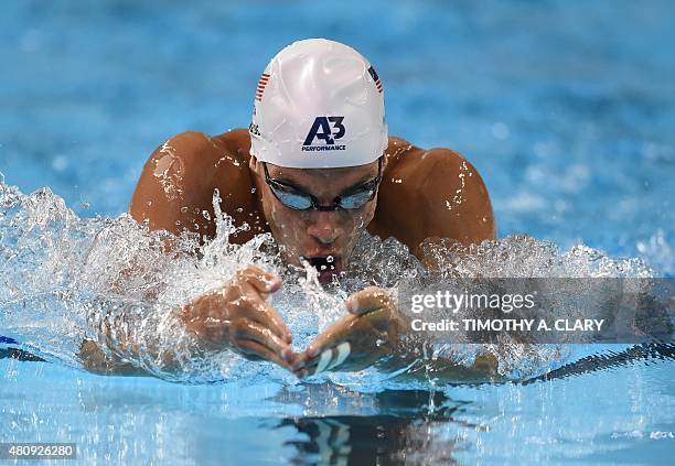 Michael Weiss of the US competes during the Men's 400 Individual Medley Preliminaries at the Toronto 2015 Pan American Games in Toronto, Canada July...