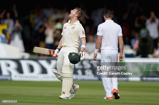 Steven Smith of Australia celebrates reaching his century during day one of the 2nd Investec Ashes Test match between England and Australia at Lord's...