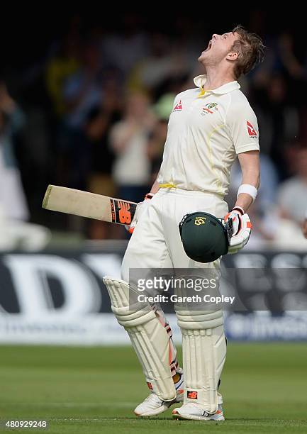 Steven Smith of Australia celebrates reaching his century during day one of the 2nd Investec Ashes Test match between England and Australia at Lord's...