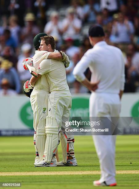 Steve Smith of Australia celebrates reaching his century during day one of the 2nd Investec Ashes Test match between England and Australia at Lord's...