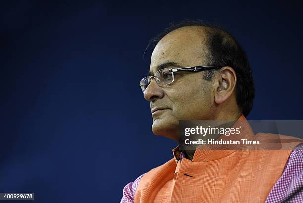 Union Finance Minister Arun Jaitley addressing a media regarding cabinet meeting decisions on July 16, 2015 in New Delhi, India. In a reformist move...