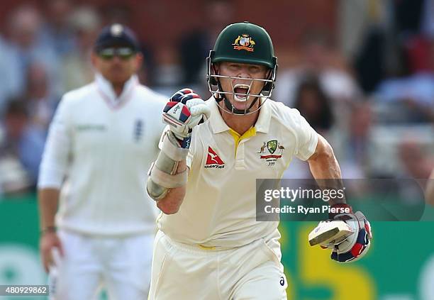 Chris Rogers of Australia celebrates after reaching his century during day one of the 2nd Investec Ashes Test match between England and Australia at...