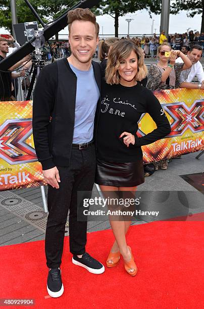 Olly Murs and Carline Flack attend the London auditions of The X Factor at SSE Arena on July 16, 2015 in London, England.