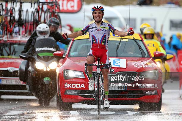 Joaquin Rodriguez Oliver of Spain and Team Katusha celebrates as he crosses the finish line to win stage twelve of the 2015 Tour de France, a 195 km...