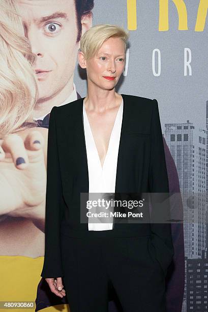 Actress Tilda Swinton attends the "Trainwreck" New York Premiere at Alice Tully Hall on July 14, 2015 in New York City.