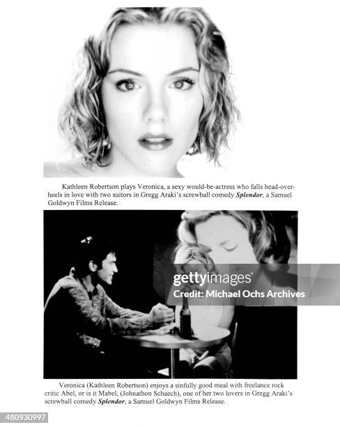 Actress Kathleen Robertson poses. Actor Johnathon Schaech and Kathleen Robertson in a scene from the movie "Splendor", circa 1999.