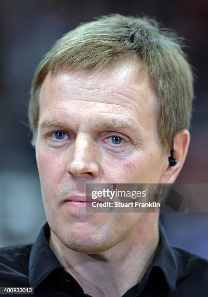 Martin Heuberger, head coach of the German national handball team during an interview with Sport 1 at the DKB Bundesliga handball match between HSV...