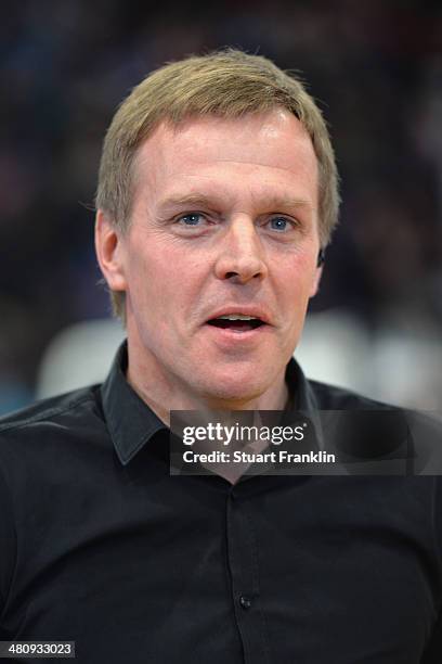 Martin Heuberger, head coach of the German national handball team during an interview with Sport 1 at the DKB Bundesliga handball match between HSV...