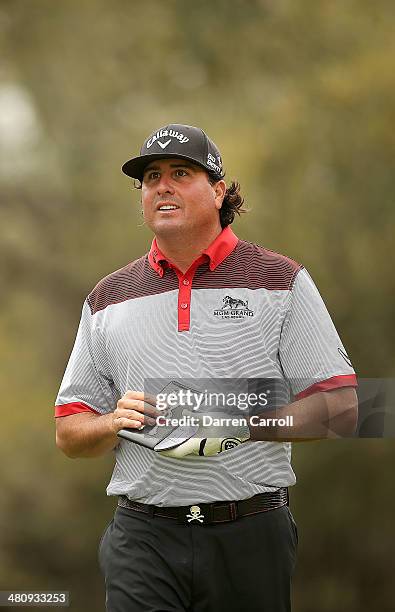 Pat Perez tees off on the 12th during Round One of the Valero Texas Open at the AT&T Oaks Course on March 27, 2014 in San Antonio, Texas.