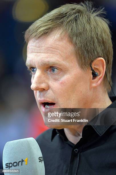 Martin Heuberger, head coach of the German national handball team during an interview with Sport 1 at the DKB Bundesliga handball match between HSV...