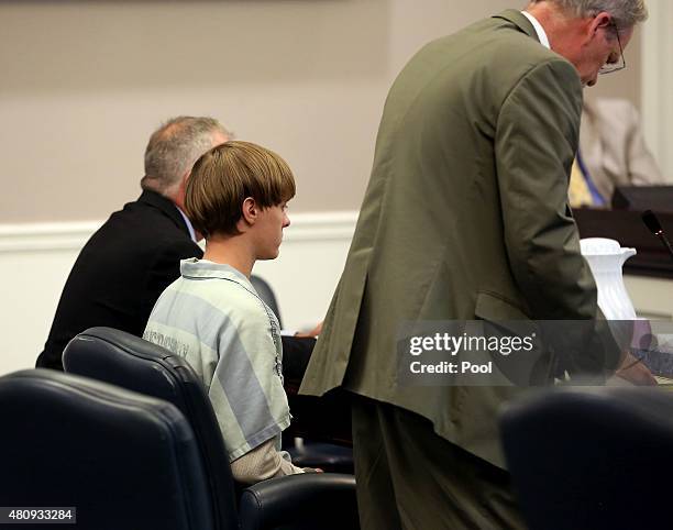 Dylan Roof , the suspect in the mass shooting that left nine dead in a Charleston church last month, appears in court accompanied by chief public...