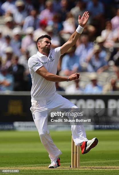 James Anderson of England bowls during day one of the 2nd Investec Ashes Test match between England and Australia at Lord's Cricket Ground on July...