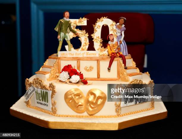 Prince Edward, Earl of Wessex's 50th birthday cake made by the W.I seen as he visits Shanklin Theatre during a day of engagements on the Isle of...