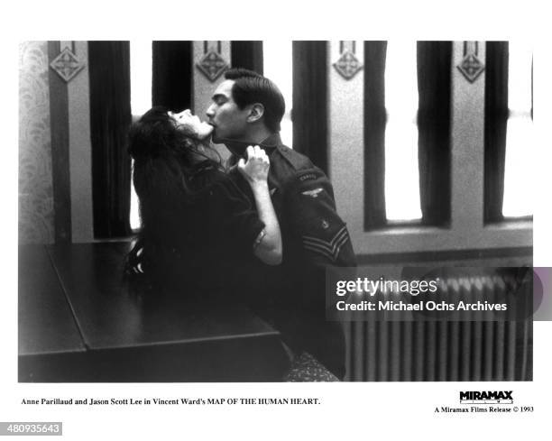 Actress Anne Parillaud and actor Jason Scott Lee in a scene from the Miramax movie " Map of the Human Heart", circa 1992.