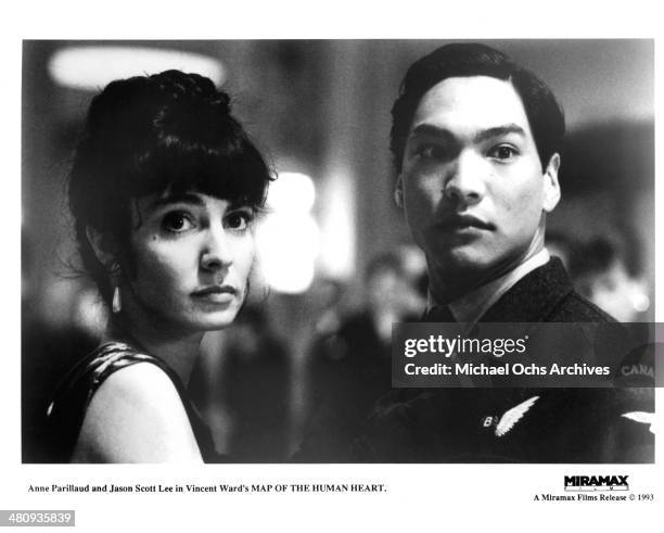 Actress Anne Parillaud and actor Jason Scott Lee in a scene from the Miramax movie " Map of the Human Heart", circa 1992.