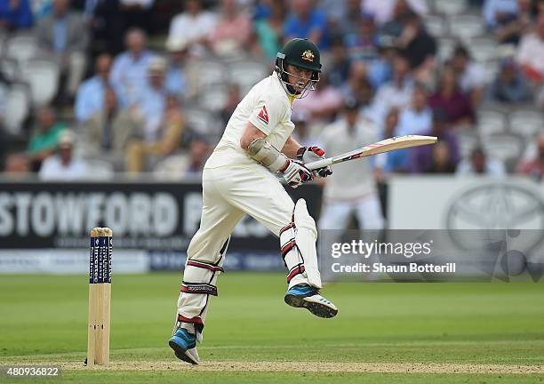 Chris Rogers of Australia plays a shot during day one of the 2nd Investec Ashes Test match between England and Australia at Lord's Cricket Ground on...