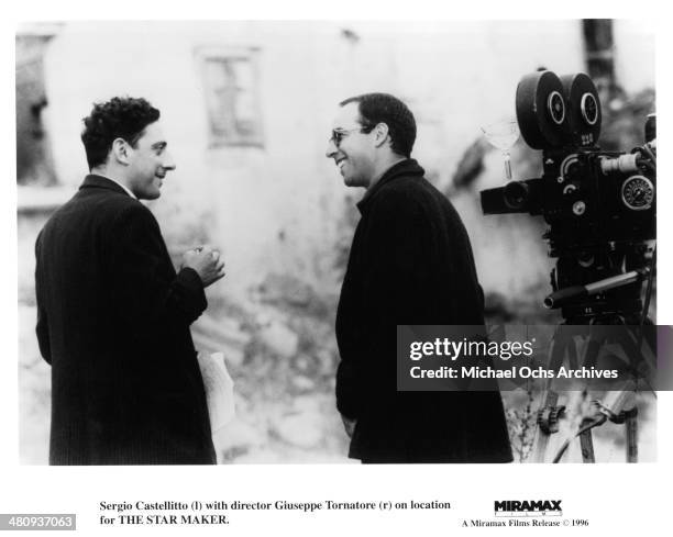 Actor Sergio Castellitto and director Giuseppe Tornatore on the set of the movie "The Star Maker" circa 1995.