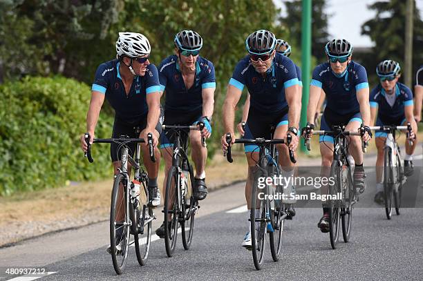 Lance Armstrong riding with Cure Leukaemia charity riders during stage thirteen of the One Day Ahead - Le Tour 2015 on July 16, 2015 in Rodez, France.