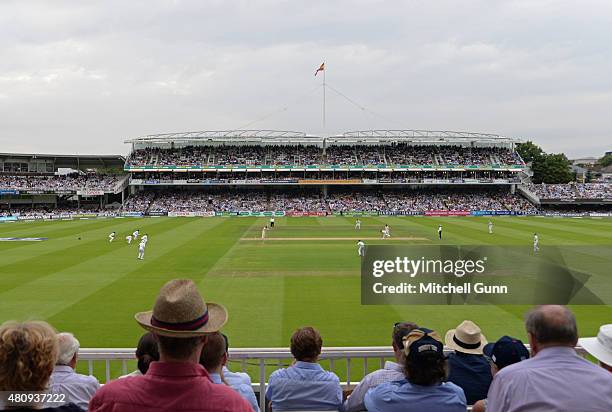 General view of play during day one of the 2nd Investec Ashes Test match between England and Australia at Lord's Cricket Ground on July 16, 2015 in...