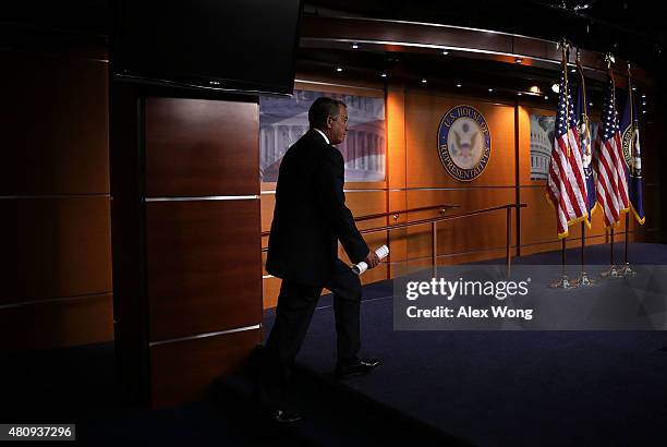 Speaker of the House Rep. John Boehner approaches the podium to speak to members of the media July 16, 2015 on Capitol Hill in Washington, DC....