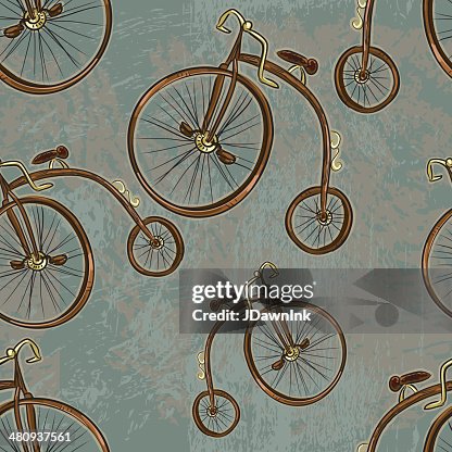 Pennyfarthing bicycle Steampunk repeating seamless pattern Pennyfarthing bicycle Steampunk repeating seamless pattern