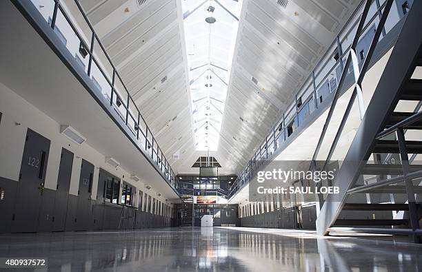 Prison cell block is seen following a tour by US President Barack Obama at the El Reno Federal Correctional Institution in El Reno, Oklahoma, July...