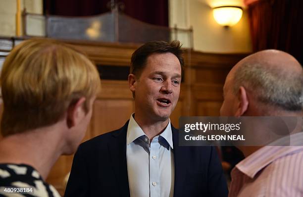 Britain's former Deputy Prime Minister, and former Leader of the Liberal Democrats, Nick Clegg, arrives to hear the party's new leader, Liberal...
