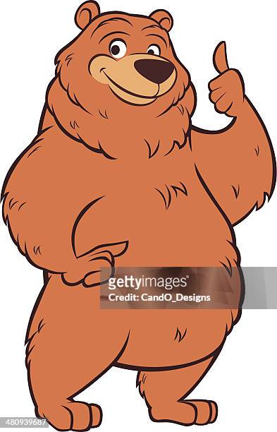 illustrazioni stock, clip art, cartoni animati e icone di tendenza di orso grizzly con pollice in alto - mascot