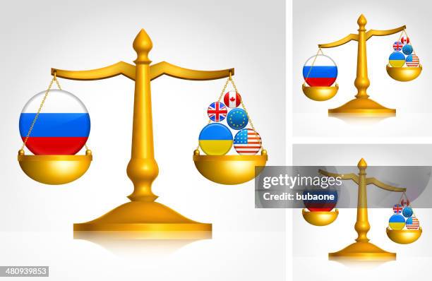 scales weighing russia and western countries - usa russia stock illustrations