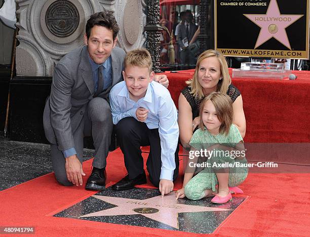 Actor Paul Rudd, wife Julie Yaeger, son Jack Rudd and daughter Darby Rudd attend the ceremony honoring Paul Rudd with a star on the Hollywood Walk of...