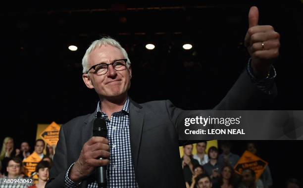 Britain's Liberal Democrats MP Norman Lamb, speaks after losing to Lib Dem MP Tim Farron, in the race to become the party's new leader, in London on...