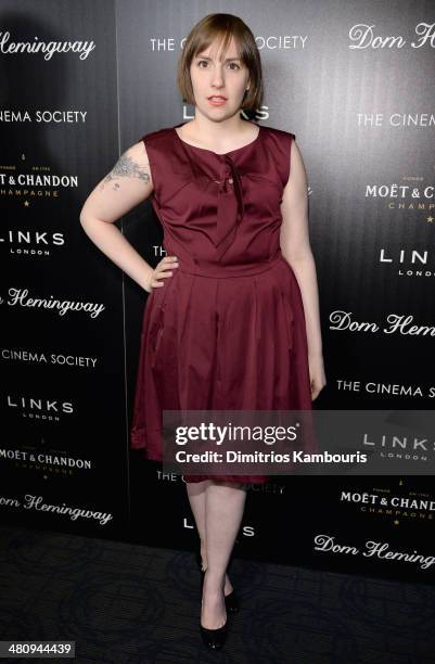 Actress Lena Dunham attends the Fox Searchlight Pictures' "Dom Hemingway" screening hosted by The Cinema Society And Links Of London on March 27,...