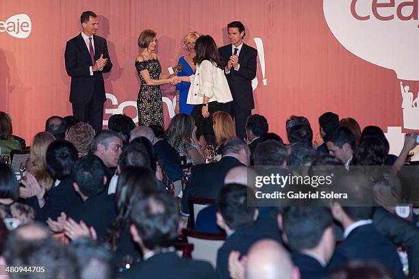 Prince Felipe of Spain, Princess Letizia of Spain, Pilar Andrade and Jose Manuel Soria attend 'Young Businessman' National Awards 2014 at Villamagna...