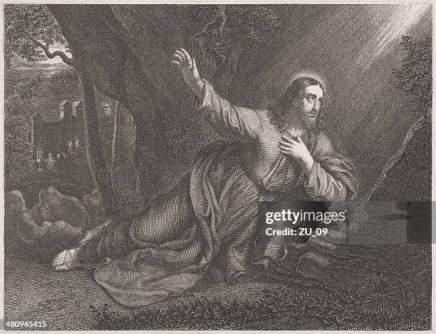 jesus in old testament - garden of gethsemane stock-grafiken, -clipart, -cartoons und -symbole