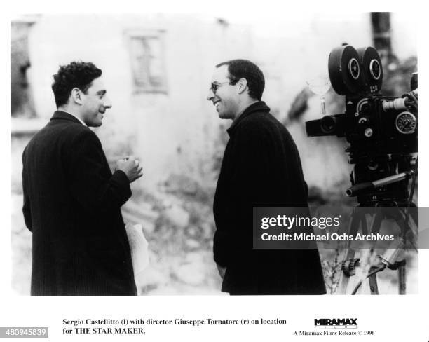 Actor Sergio Castellitto and director Giuseppe Tornatore on the set of the movie "The Star Maker " circa 1995.