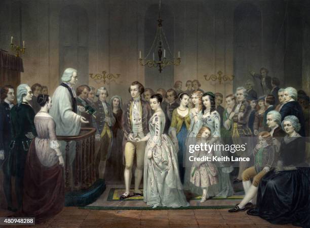 stockillustraties, clipart, cartoons en iconen met wedding of george washington - colonial style