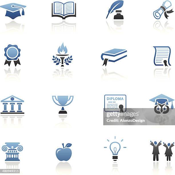 blue education icon set - design thinking workshop stock illustrations