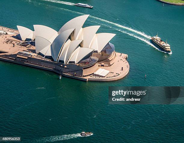 sydney opera house from the air - sydney harbour stock pictures, royalty-free photos & images