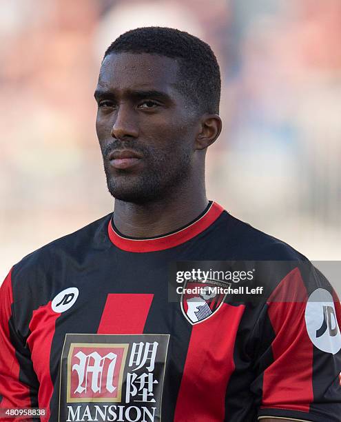 Sylvain Distin of AFC Bournemouth stands for the anthem in the friendly match against the Philadelphia Union on July 14, 2015 at the PPL Park in...