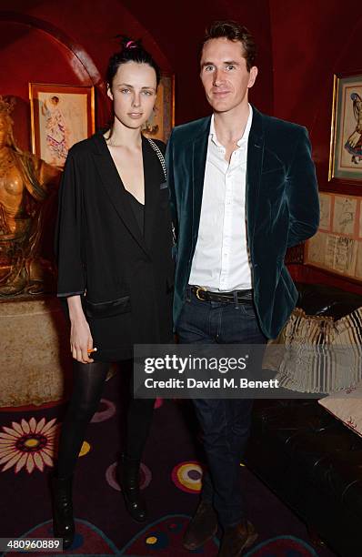 Edie Campbell and Otis Ferry attend a private dinner hosted by Alice Naylor Leyland to celebrate the launch of 'Mrs. Alice In Her Palace' at...