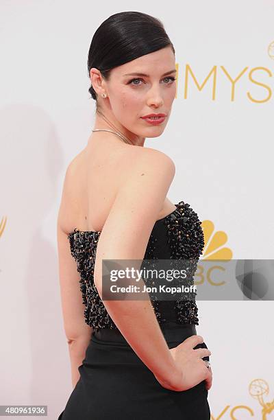 Actress Jessica Pare arrives at the 66th Annual Primetime Emmy Awards at Nokia Theatre L.A. Live on August 25, 2014 in Los Angeles, California.