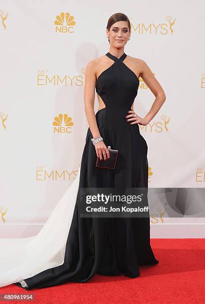 Actress Jessica Pare arrives at the 66th Annual Primetime Emmy Awards at Nokia Theatre L.A. Live on August 25, 2014 in Los Angeles, California.