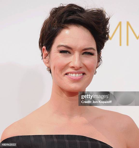 Actress Lena Headey arrives at the 66th Annual Primetime Emmy Awards at Nokia Theatre L.A. Live on August 25, 2014 in Los Angeles, California.