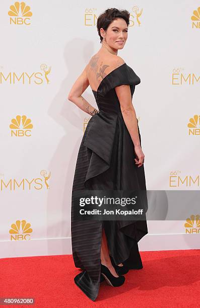 Actress Lena Headey arrives at the 66th Annual Primetime Emmy Awards at Nokia Theatre L.A. Live on August 25, 2014 in Los Angeles, California.