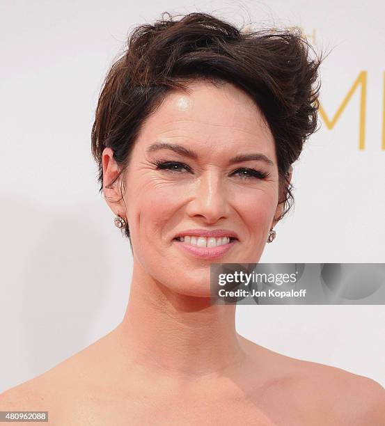 Actress Lena Headey arrives at the 66th Annual Primetime Emmy Awards at Nokia Theatre L.A. Live on August 25, 2014 in Los Angeles, California.