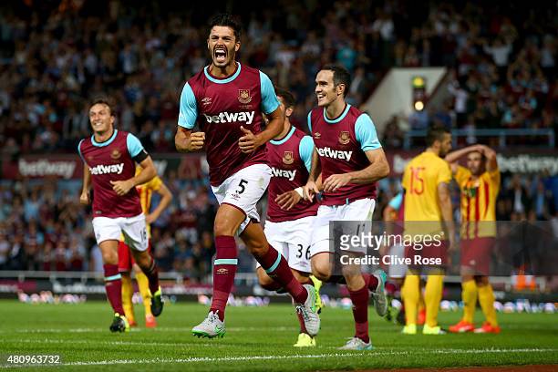 James Tomkins of West Ham celebrates after his goal during the UEFA Europa League second qualifying round match between West Ham and FC Birkirkara at...